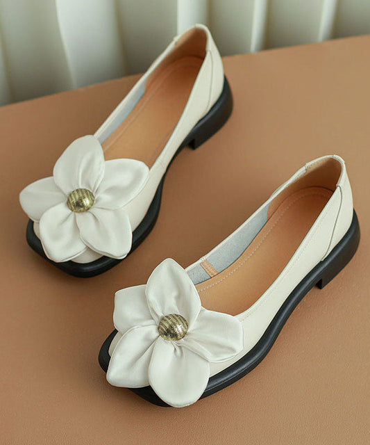 Fashion Floral Splicing Flat Shoes White Faux Leather LY4298 - fabuloryshop