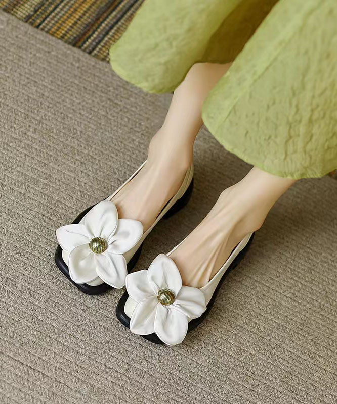 Fashion Floral Splicing Flat Shoes White Faux Leather LY4298 - fabuloryshop