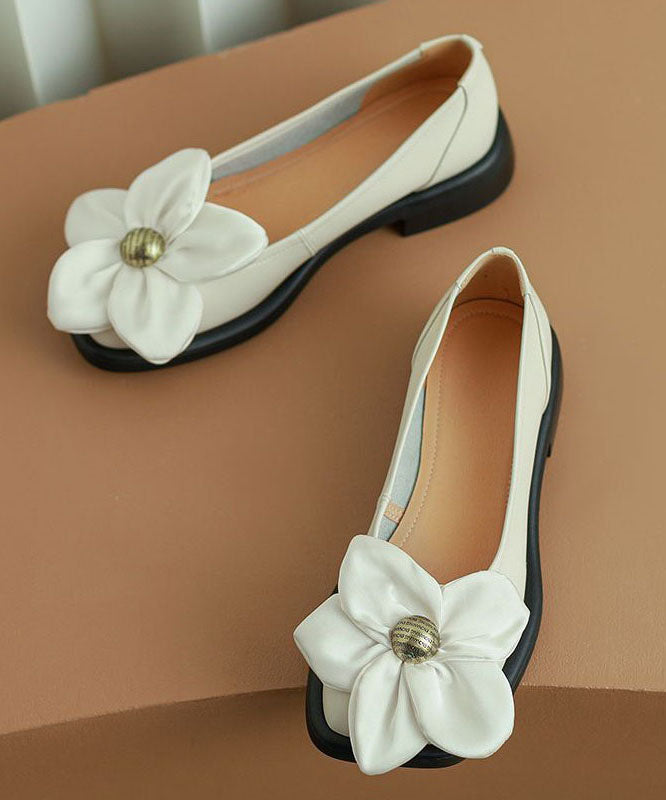 Fashion Floral Splicing Flat Shoes White Faux Leather LY4298 - fabuloryshop