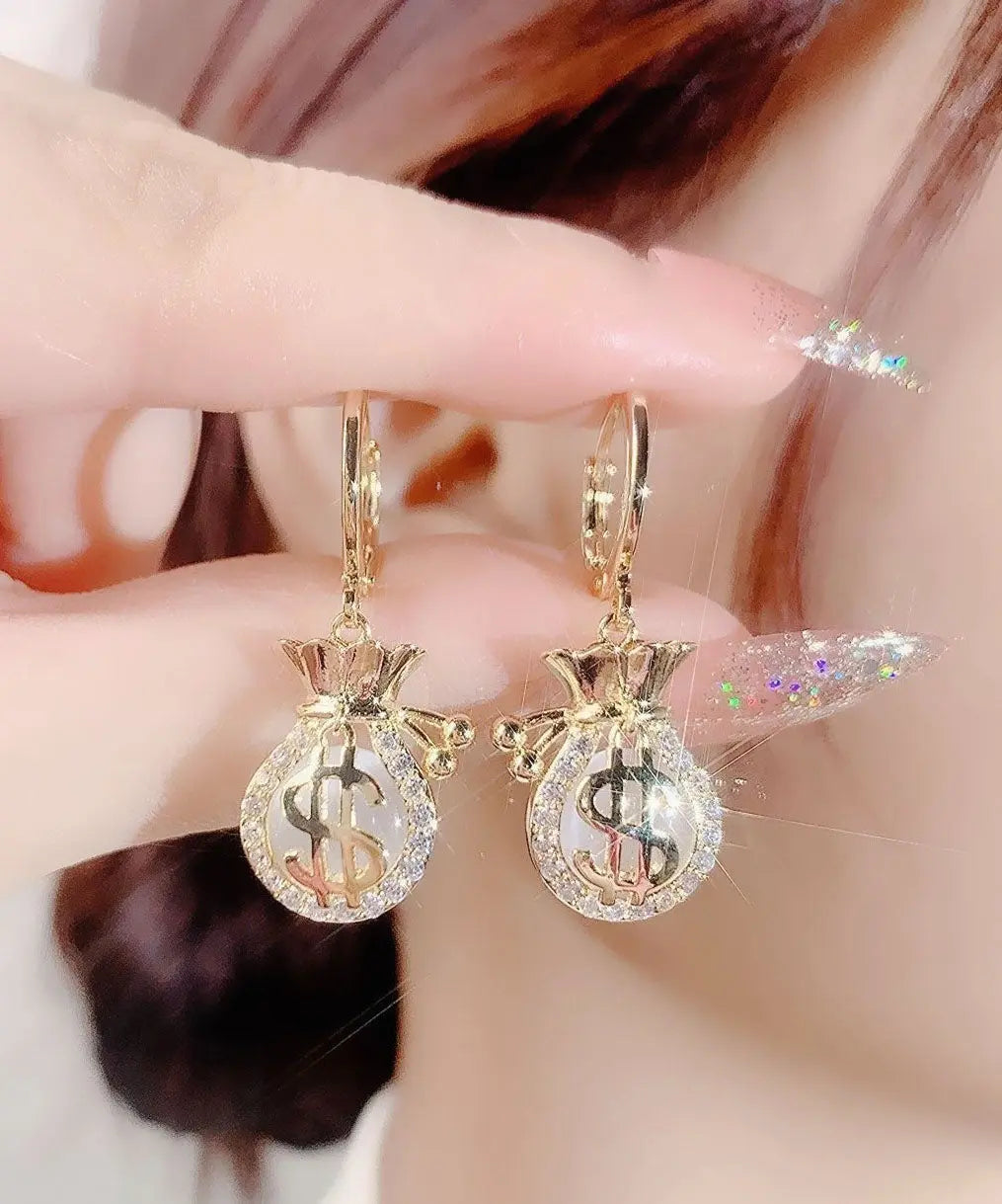 Fashion Gold Opal Zircon Money Bag Drop Earrings Ada Fashion