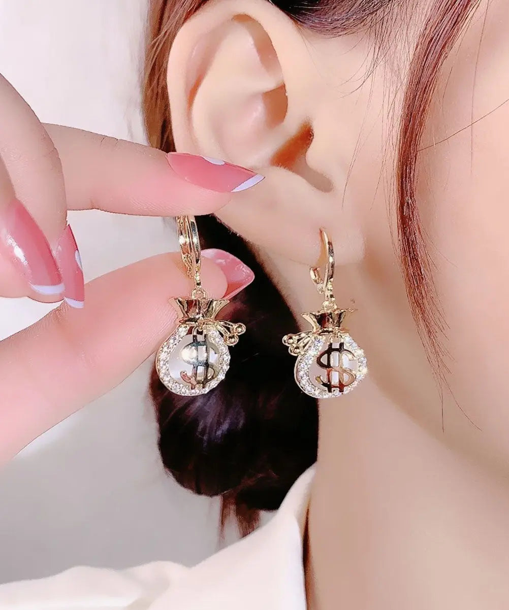 Fashion Gold Opal Zircon Money Bag Drop Earrings Ada Fashion