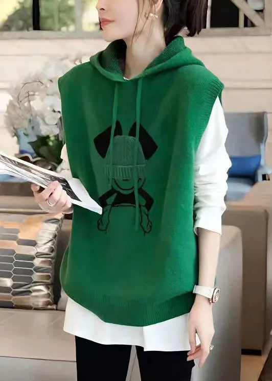 Fashion Green Hooded Patchwork Knit Vest Top Sleeveless Ada Fashion