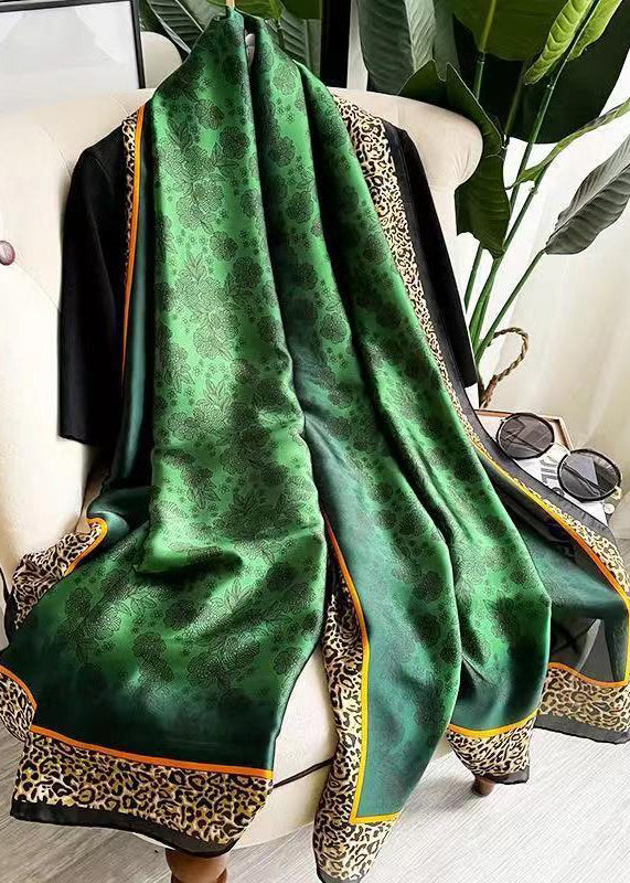 Fashion Green Leopard Print Silk Scarf Ada Fashion