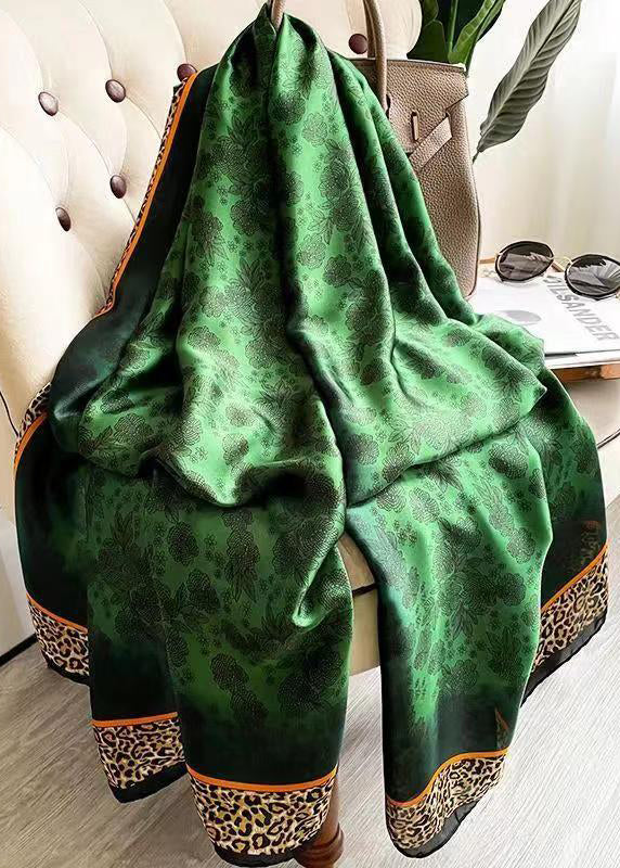 Fashion Green Leopard Print Silk Scarf Ada Fashion