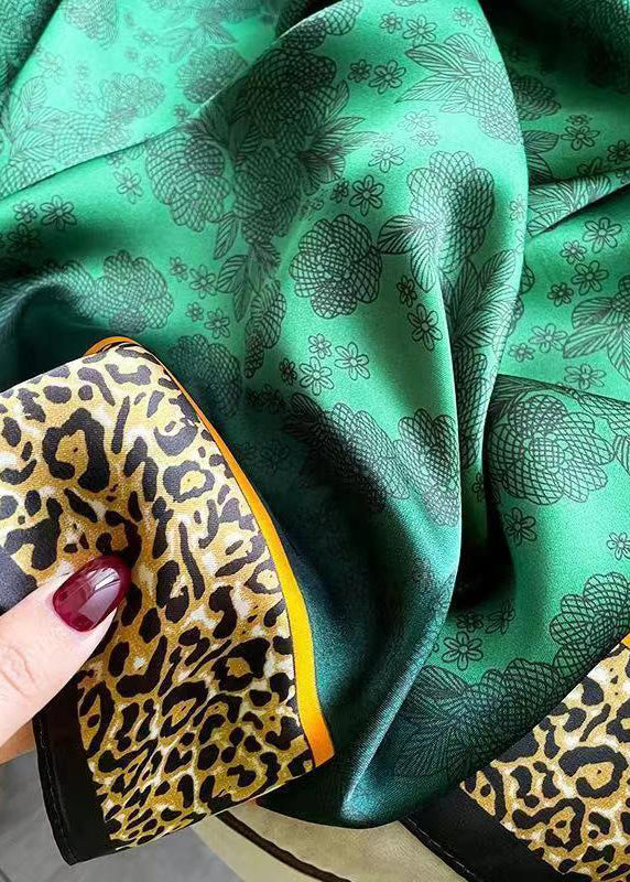 Fashion Green Leopard Print Silk Scarf Ada Fashion