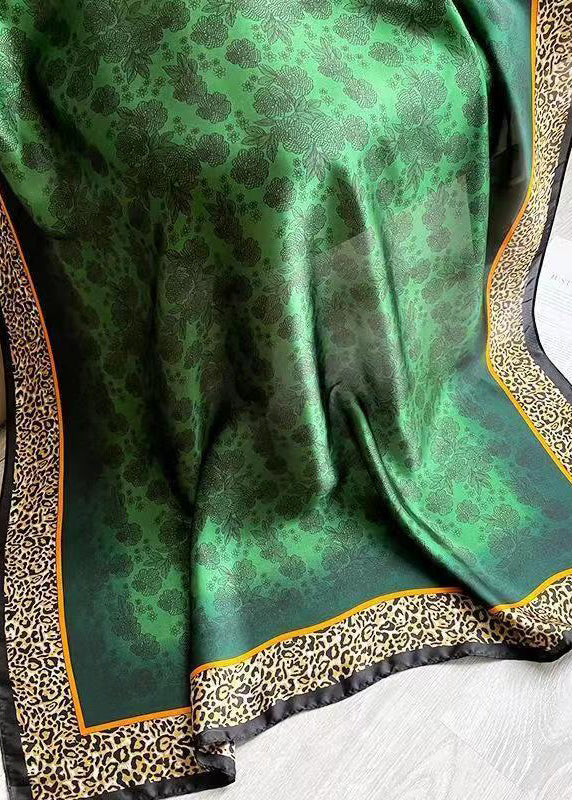 Fashion Green Leopard Print Silk Scarf Ada Fashion