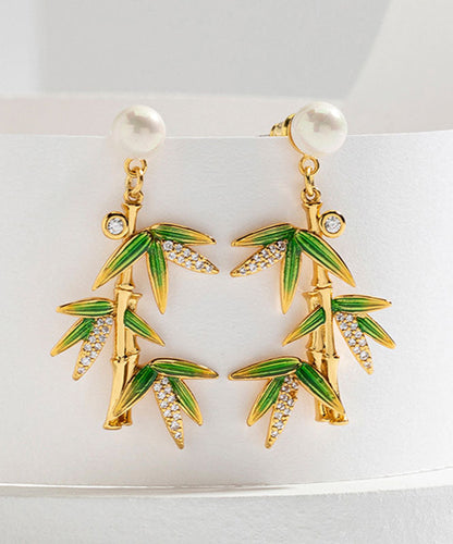 Fashion Green Overgild Zircon Pearl Bamboo Drop Earrings TW1016 - fabuloryshop