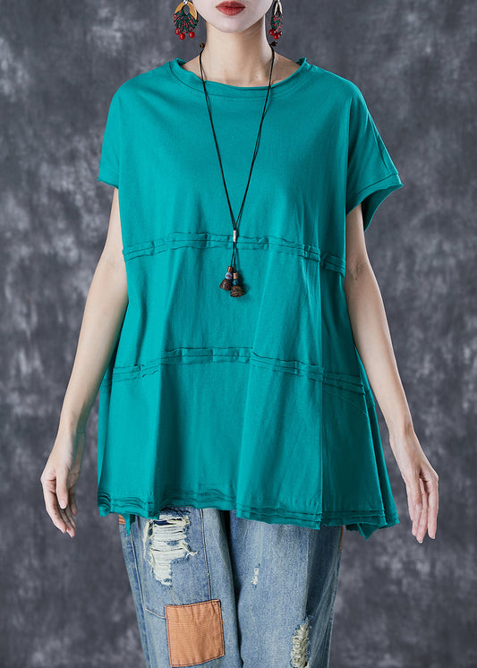 Fashion Green Oversized Patchwork Cotton Top Summer LY7097 - fabuloryshop