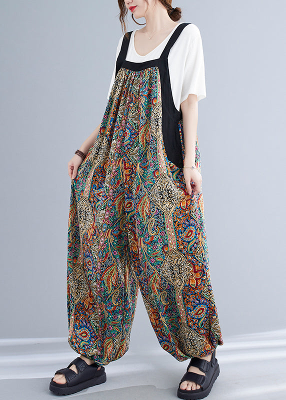 Fashion Green Oversized Print Pockets Spandex Jumpsuit Summer LY7314 - fabuloryshop