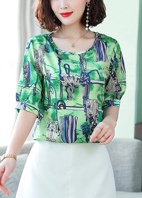 Fashion Green Oversized Print Silk Tanks Summer LY0461 - fabuloryshop