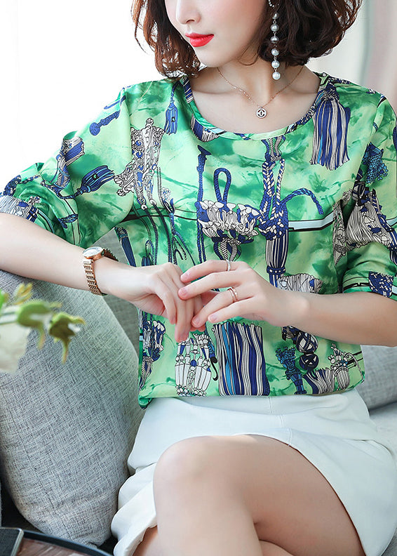 Fashion Green Oversized Print Silk Tanks Summer LY0461 - fabuloryshop