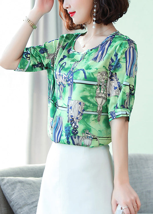 Fashion Green Oversized Print Silk Tanks Summer LY0461 - fabuloryshop