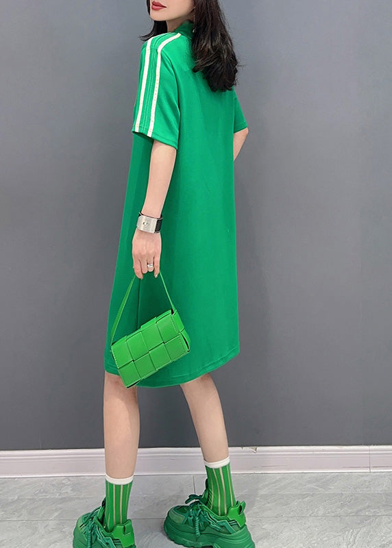 Fashion Green Stand Collar Mid Dress Summer LY6017 - fabuloryshop
