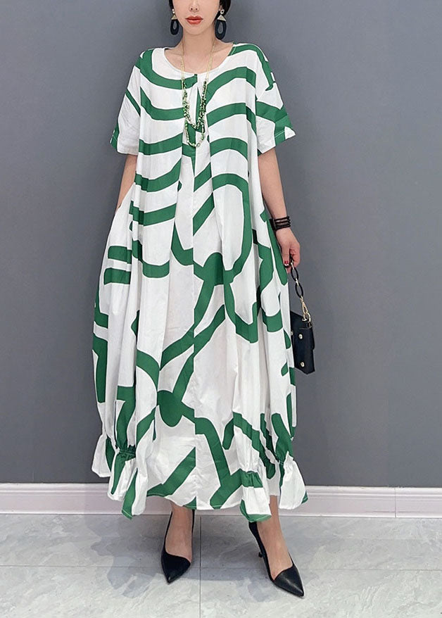 Fashion Green Striped Oversized Wrinkled Cotton Maxi Dresses Summer LY0548 - fabuloryshop