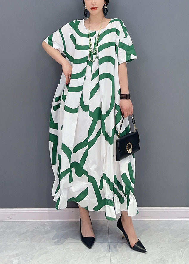 Fashion Green Striped Oversized Wrinkled Cotton Maxi Dresses Summer LY0548 - fabuloryshop