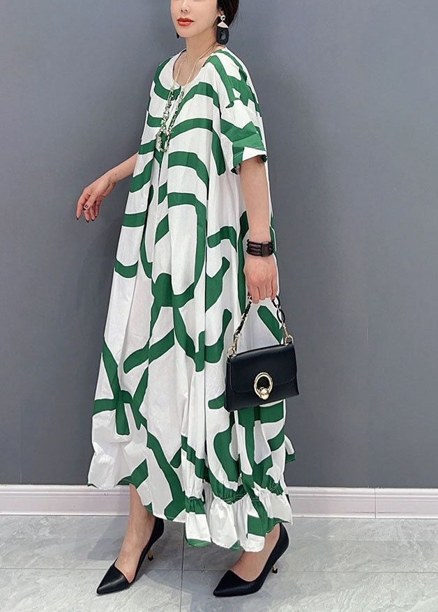 Fashion Green Striped Oversized Wrinkled Cotton Maxi Dresses Summer LY0548 - fabuloryshop