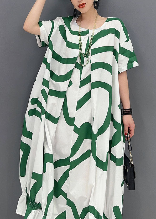 Fashion Green Striped Oversized Wrinkled Cotton Maxi Dresses Summer LY0548 - fabuloryshop