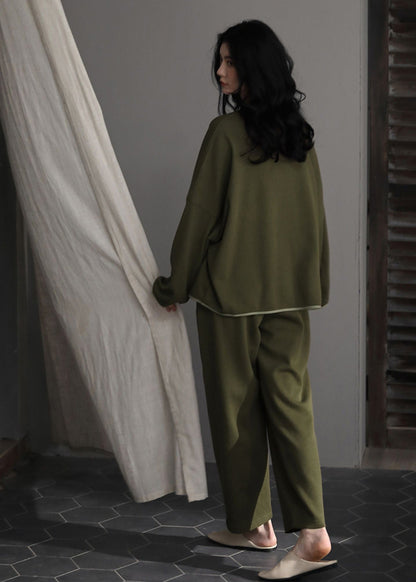 Fashion Green V Neck Zippered Solid Couple Pajamas Two Piece Set Spring LY2827 - fabuloryshop