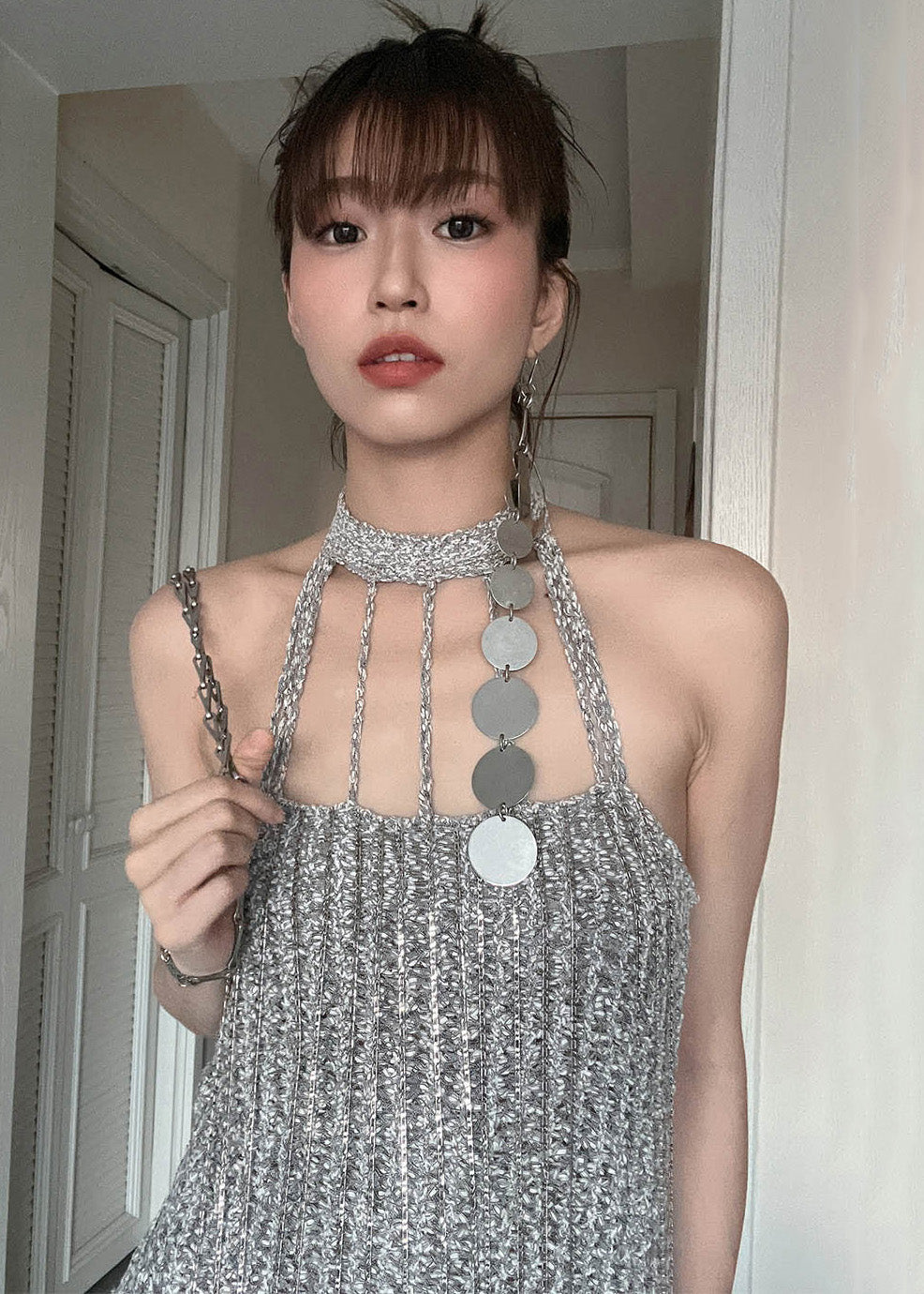 Fashion Grey Cold Shoulder Slim Fit Knit Mid Dress Summer Ada Fashion