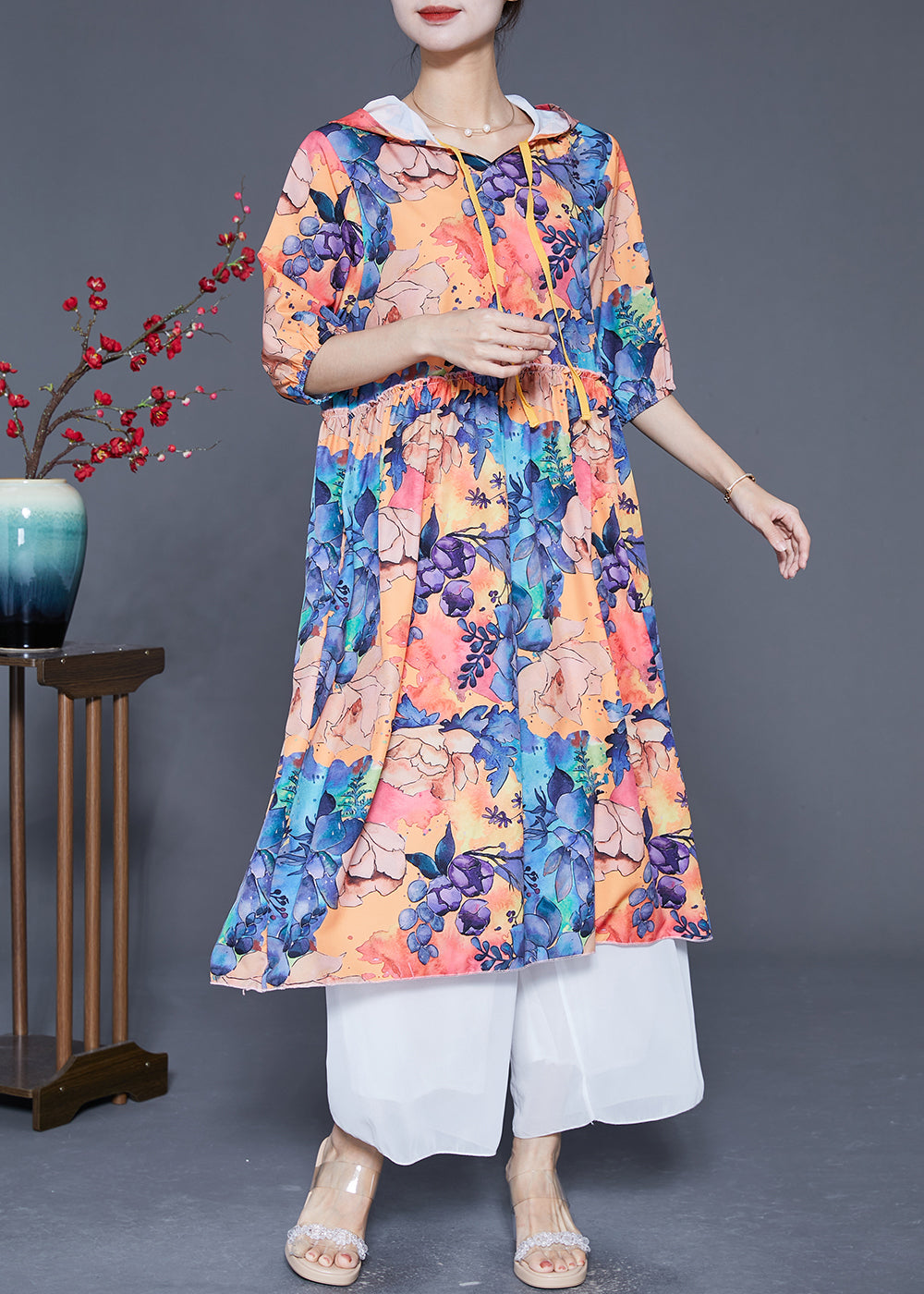 Fashion Hooded Print Chiffon Long Dresses Summer LY5528 - fabuloryshop