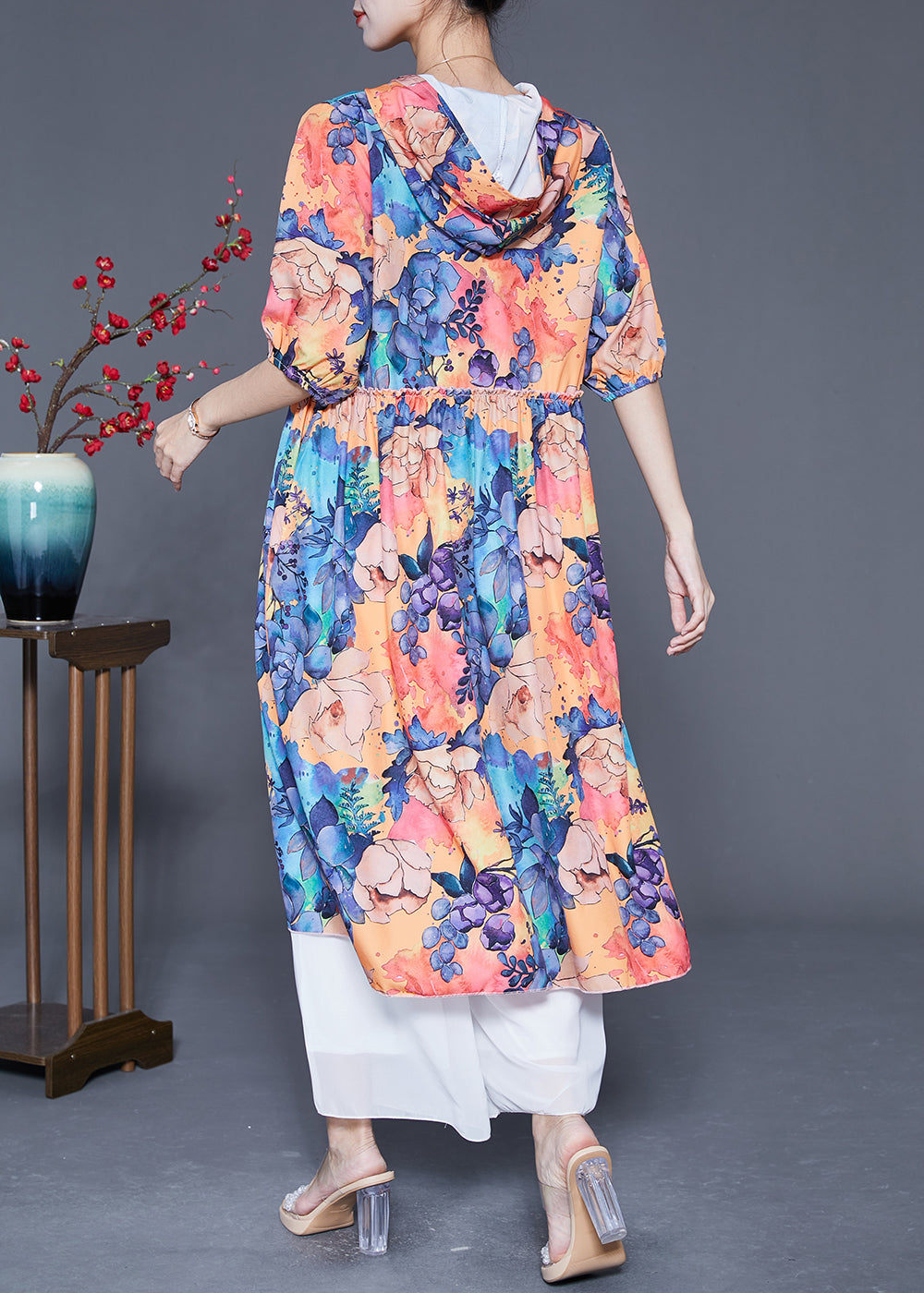 Fashion Hooded Print Chiffon Long Dresses Summer LY5528 - fabuloryshop