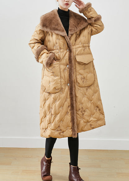 Fashion Khaki Embroideried Patchwork Mink Hair Duck Down Canada Goose Jacket Winter Ada Fashion