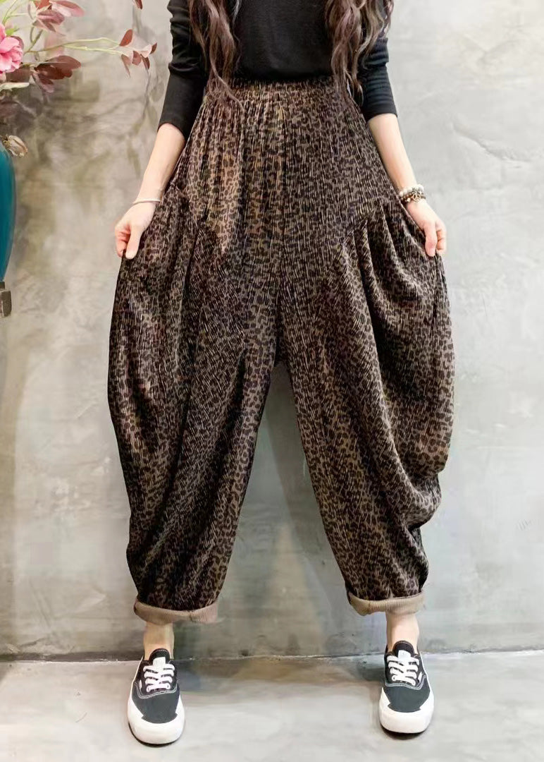 Fashion Leopard Print Draping High Waist Wide Leg Pants Ada Fashion