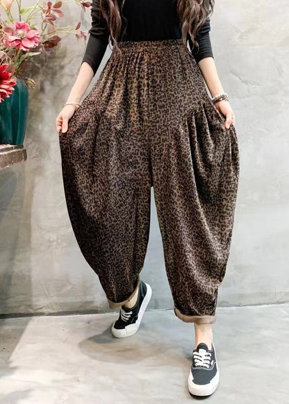 Fashion Leopard Print Draping High Waist Wide Leg Pants Ada Fashion