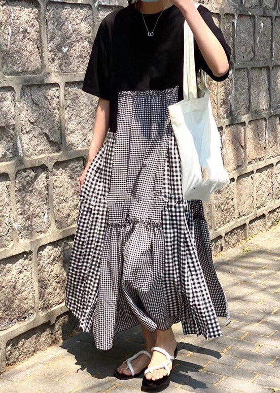 Fashion O-Neck Asymmetrical Plaid mosaic dress LY2185 - fabuloryshop