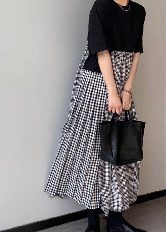 Fashion O-Neck Asymmetrical Plaid mosaic dress LY2185 - fabuloryshop