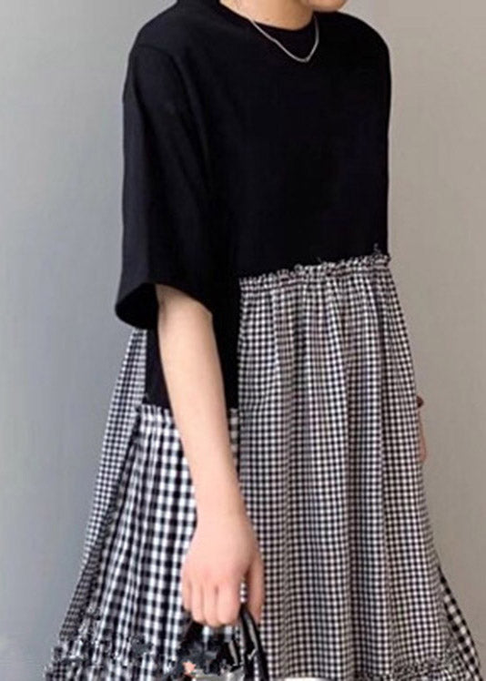 Fashion O-Neck Asymmetrical Plaid mosaic dress LY2185 - fabuloryshop