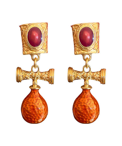 Fashion Orange Alloy Inlaid Gem Stone Drop Earrings Ada Fashion