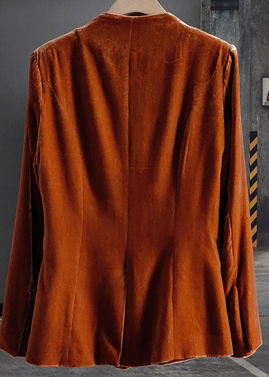 Fashion Orange O-Neck Button Patchwork Silk Velour Coats Spring LY0983 - fabuloryshop