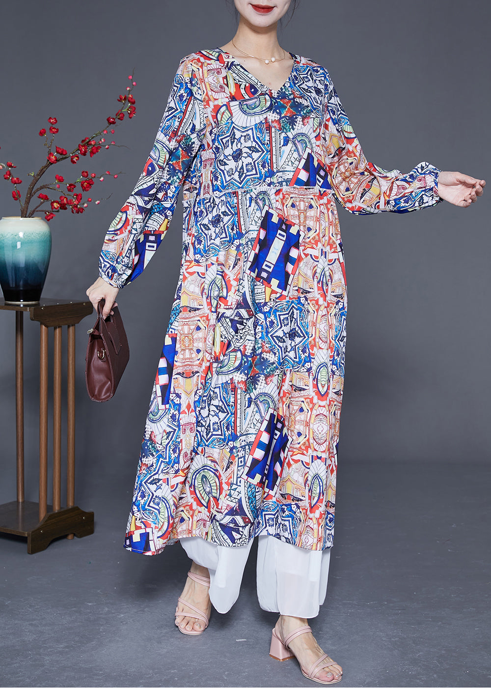 Fashion Oversized Print Silk Party Dress Spring LY2889 - fabuloryshop