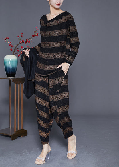 Fashion Oversized Striped Silk Three Piece Suit Set Spring LY3656 - fabuloryshop