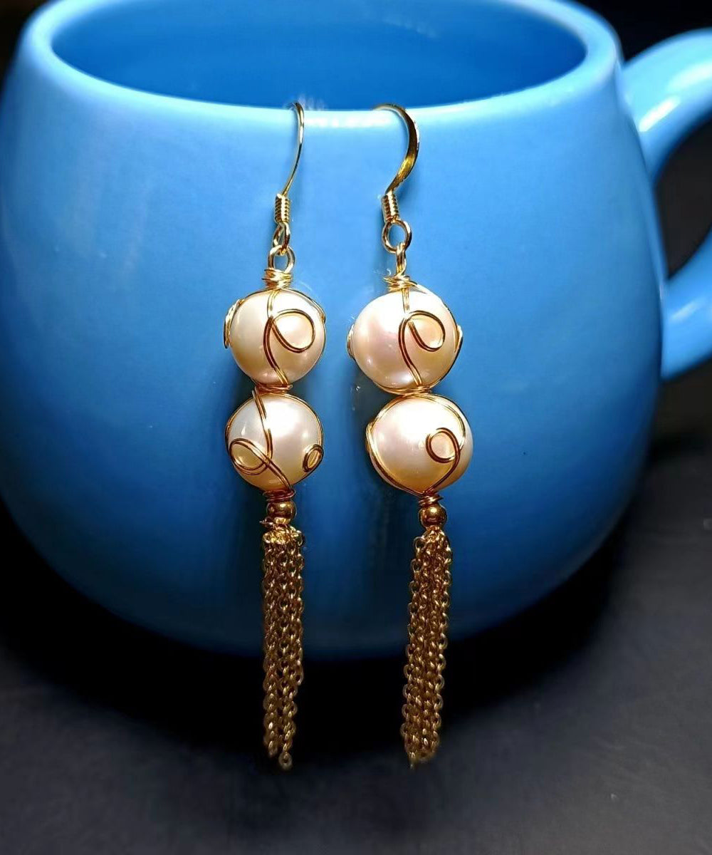 Fashion Pearl Tassel 14K Gold Drop Earrings Ada Fashion