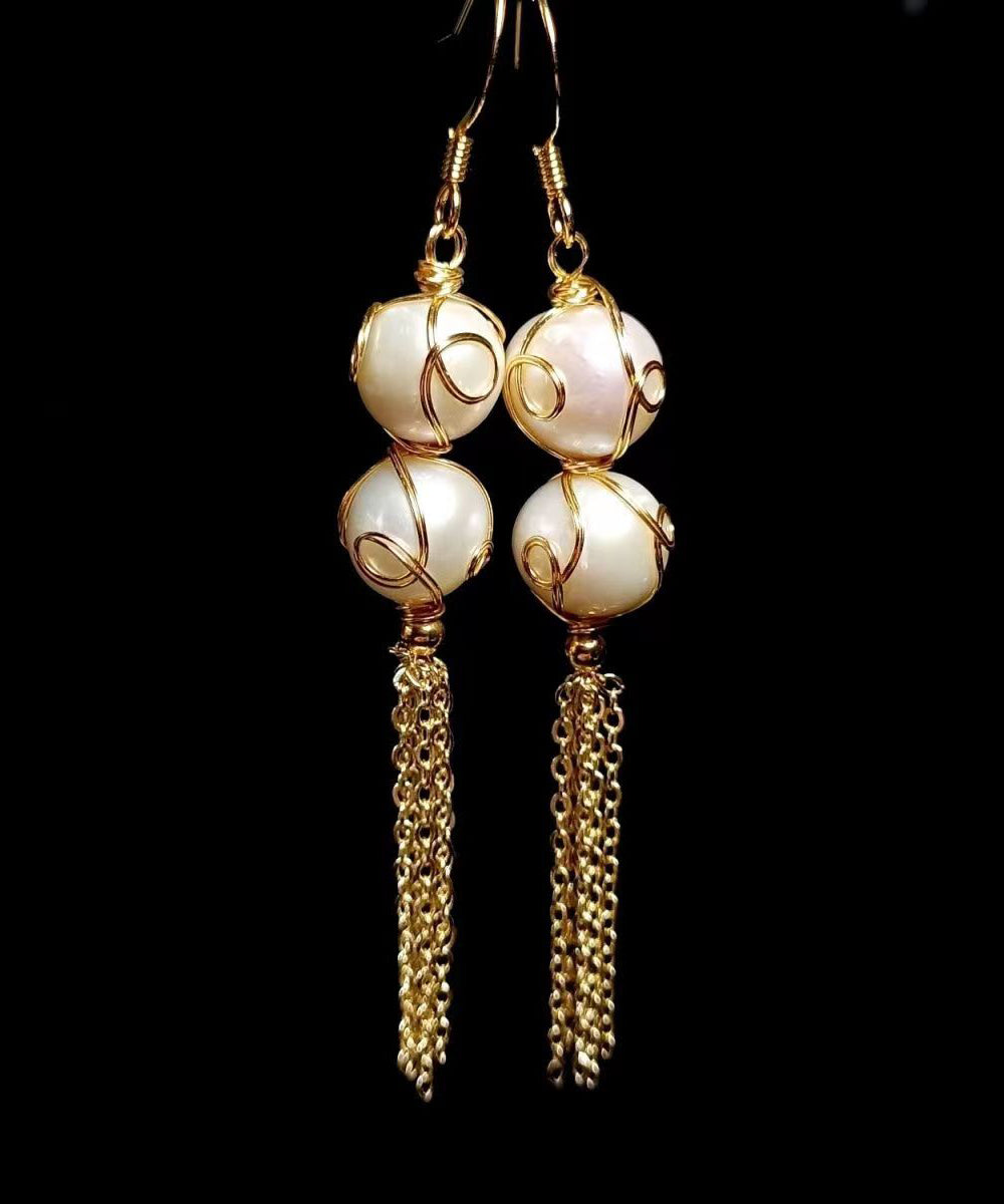 Fashion Pearl Tassel 14K Gold Drop Earrings Ada Fashion