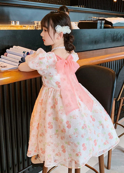 Fashion Pink O Neck Print Patchwork Chiffon Kids Girls Princess Dress Summer LY5483 - fabuloryshop