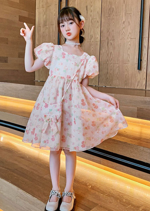 Fashion Pink O Neck Print Patchwork Chiffon Kids Girls Princess Dress Summer LY5483 - fabuloryshop