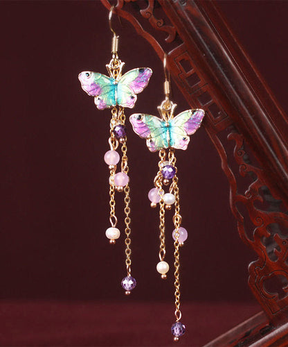 Fashion Pink Sterling Silver Pearl Chalcedony Butterfly Tassel Drop Earrings LY2311 - fabuloryshop