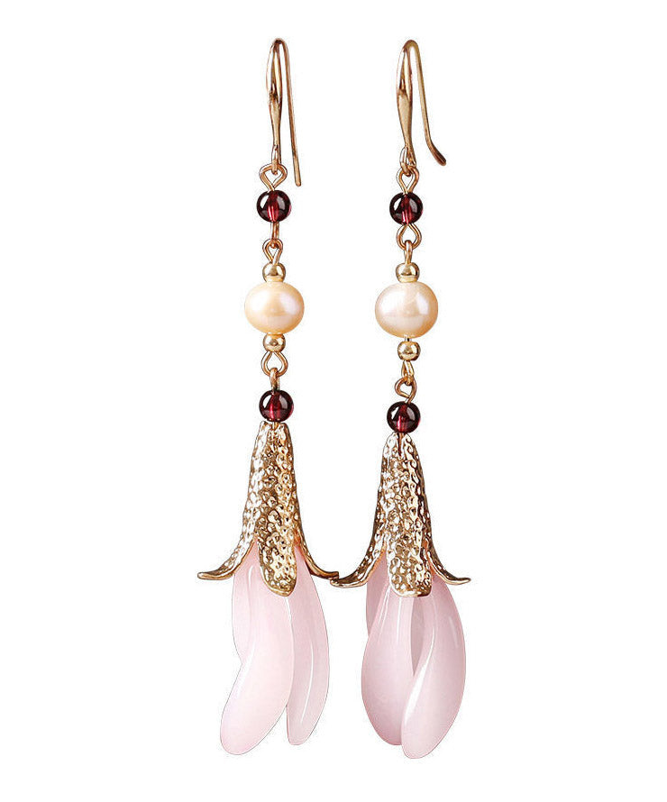 Fashion Pink Sterling Silver Peatl Coloured Glazes Floral Drop Earrings LY2043 - fabuloryshop