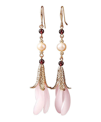 Fashion Pink Sterling Silver Peatl Coloured Glazes Floral Drop Earrings LY2043 - fabuloryshop