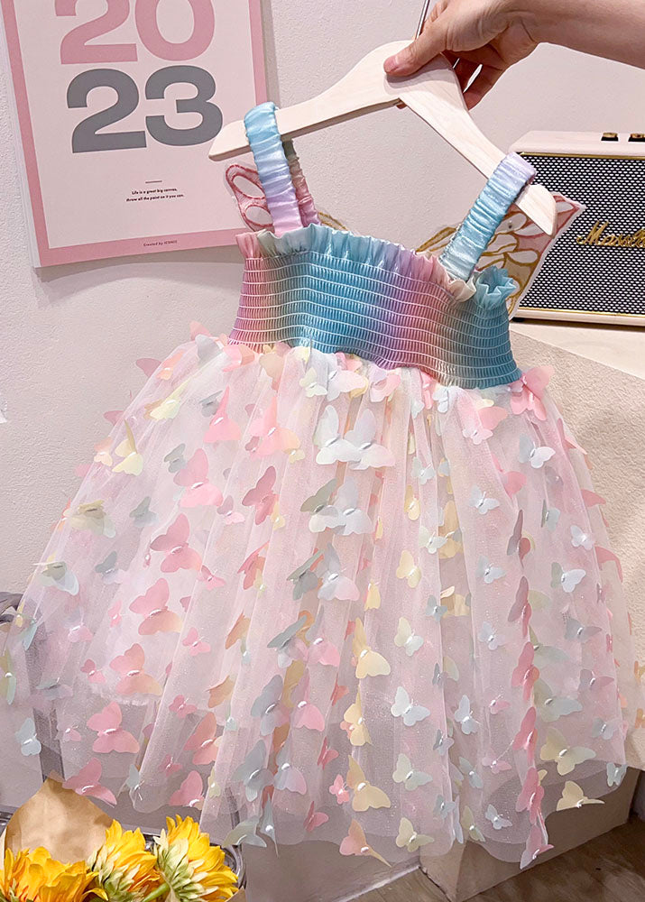 Fashion Rainbow Butterfly Nail Bead Tulle Baby Girls Dresses Summer LY5451 - fabuloryshop