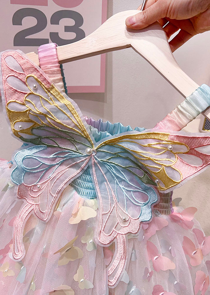 Fashion Rainbow Butterfly Nail Bead Tulle Baby Girls Dresses Summer LY5451 - fabuloryshop