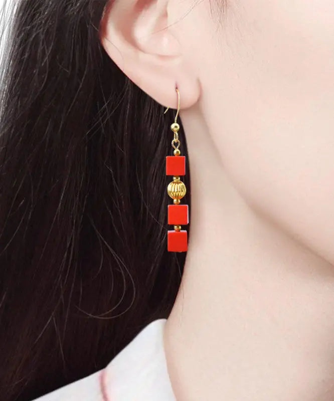 Fashion Red 14K Gold Cinnabar Candy Drop Earrings Ada Fashion