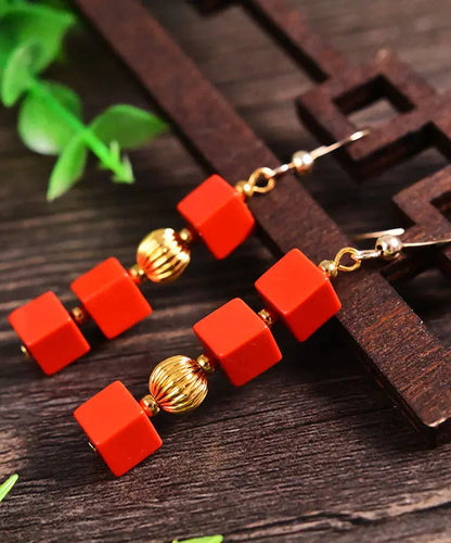 Fashion Red 14K Gold Cinnabar Candy Drop Earrings Ada Fashion