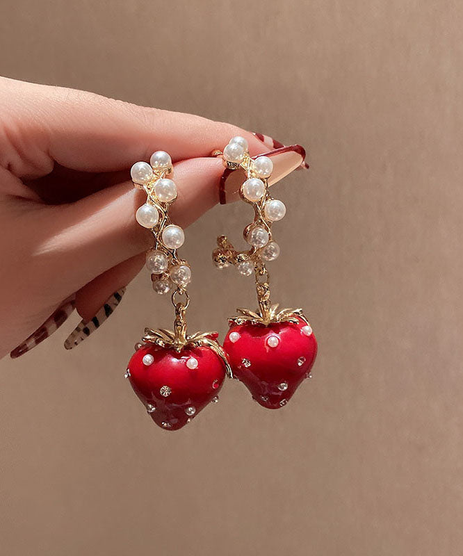 Fashion Red Alloy Zircon Jade Strawberry Drop Earrings Ada Fashion