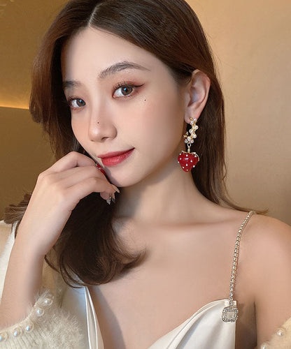 Fashion Red Alloy Zircon Jade Strawberry Drop Earrings Ada Fashion