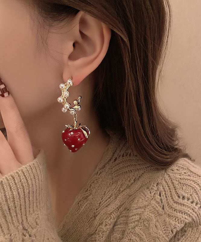 Fashion Red Alloy Zircon Jade Strawberry Drop Earrings Ada Fashion