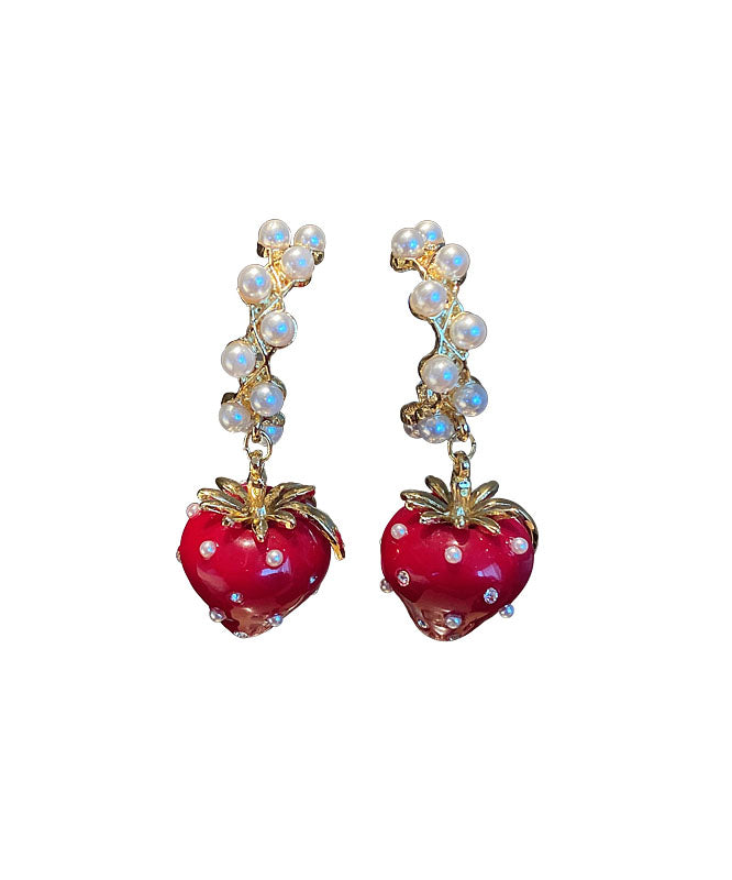 Fashion Red Alloy Zircon Jade Strawberry Drop Earrings Ada Fashion